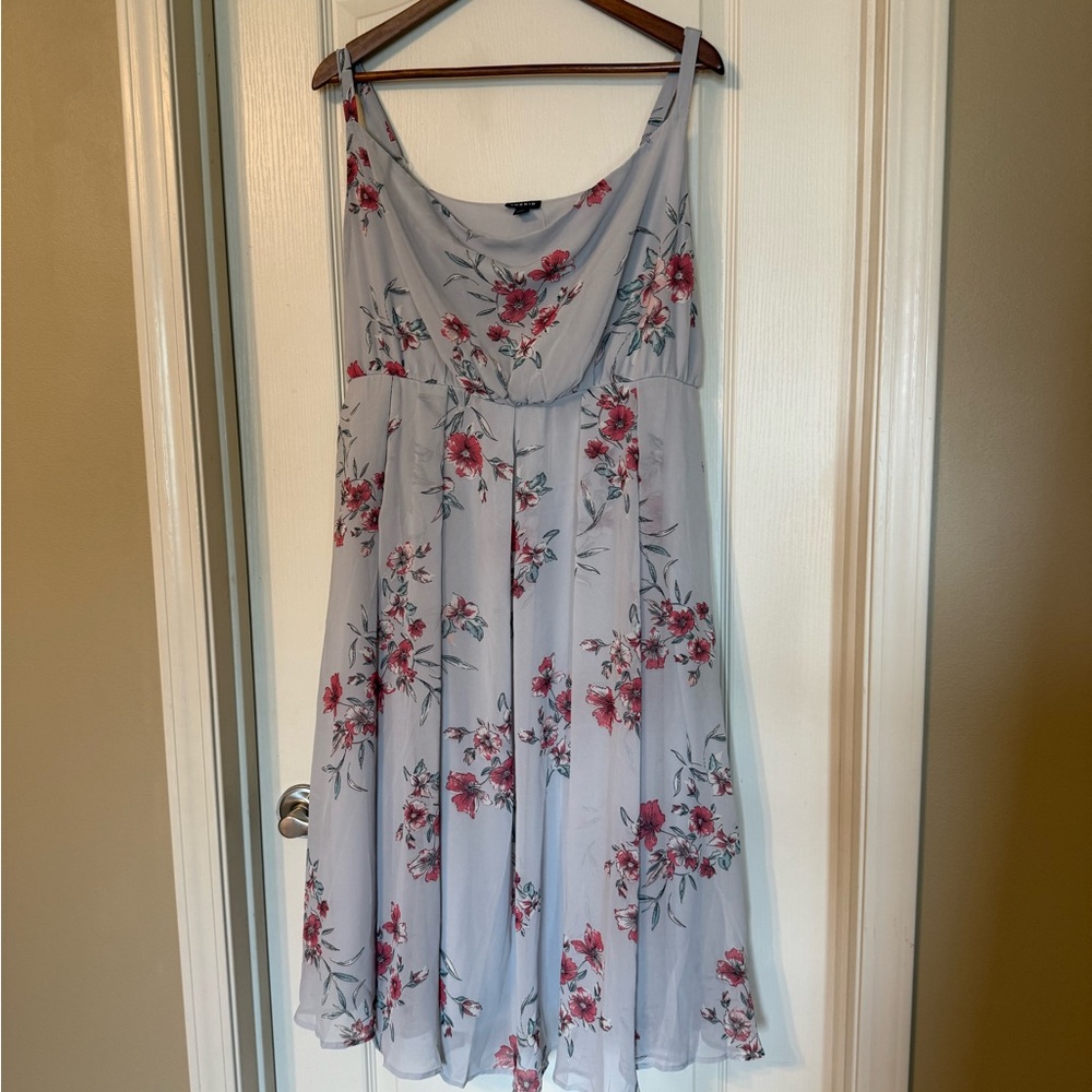 Torrid Floral Spaghetti-Strap Midi Dress - Light Gray with Pink Floral w/pockets